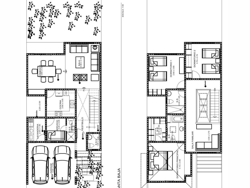 Planos de arquitectura ploteados en blanco y negro